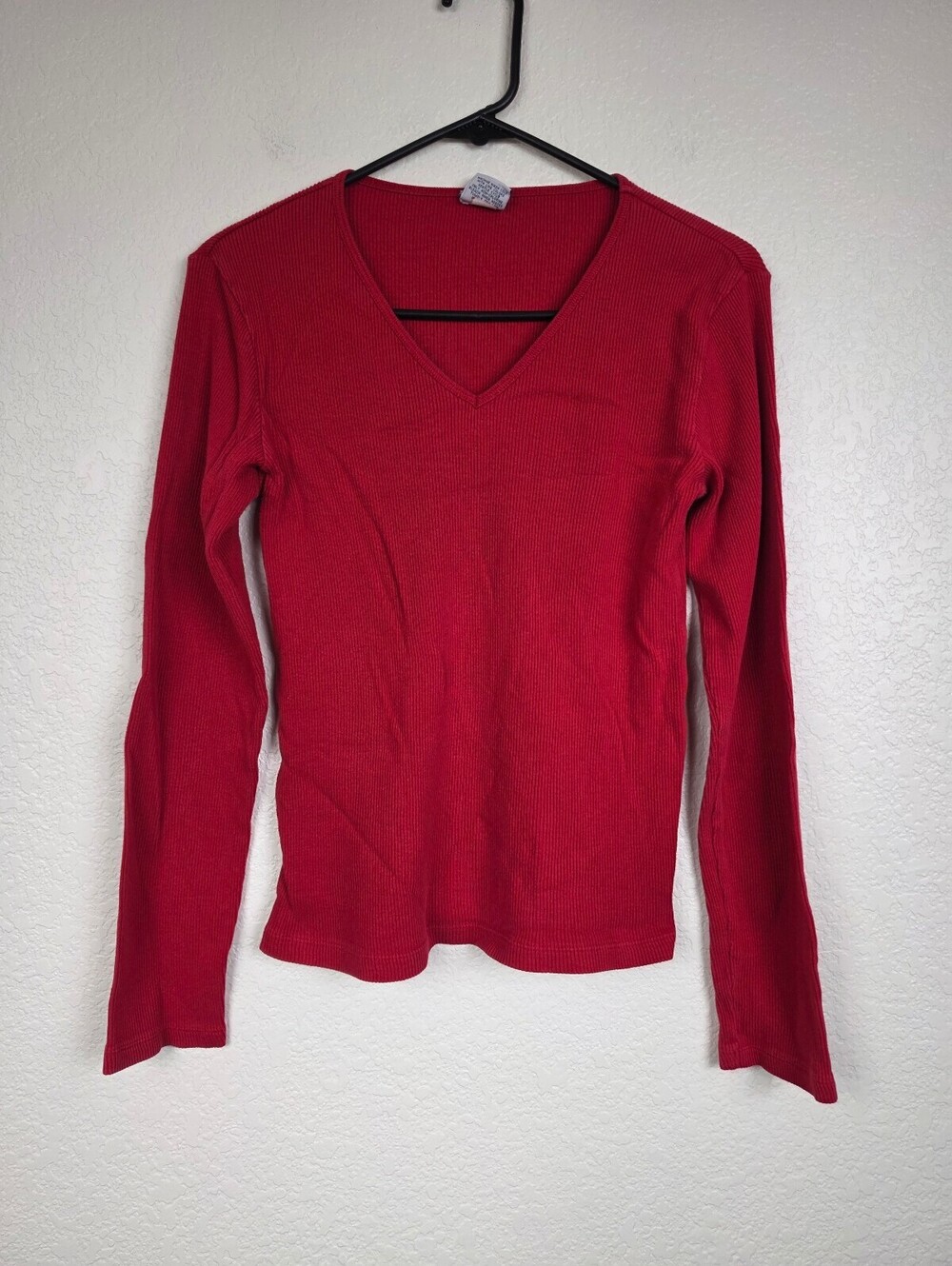 Vintage Large Red Cotton Ribbed Long Sleeve Top